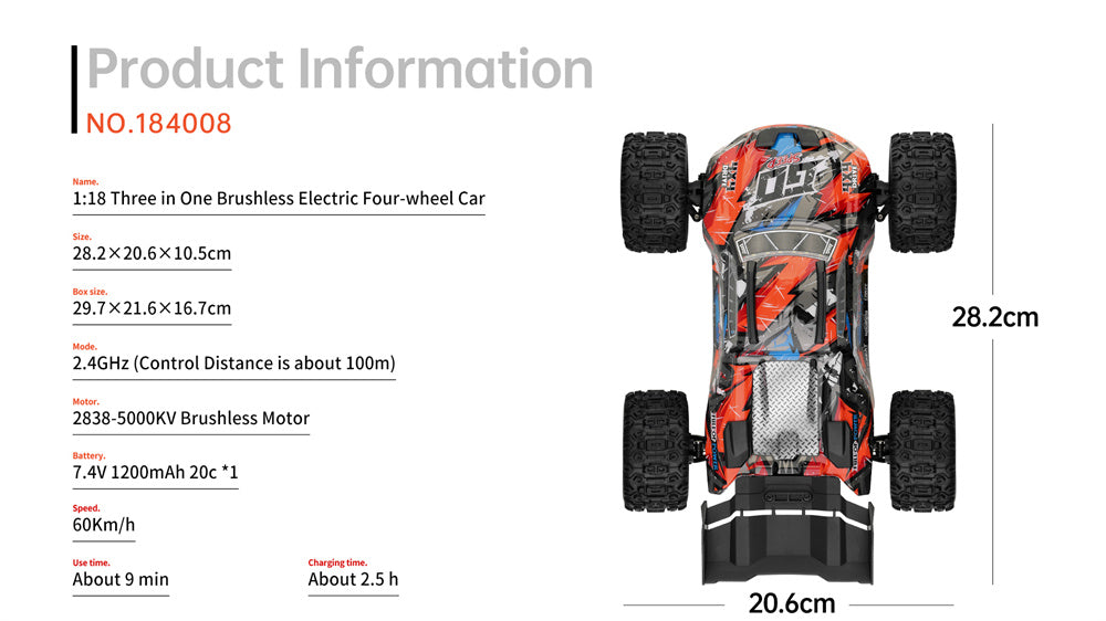 WLTech 184008 RTR 1/18 2.4G 4WD 60 كم/ساعة