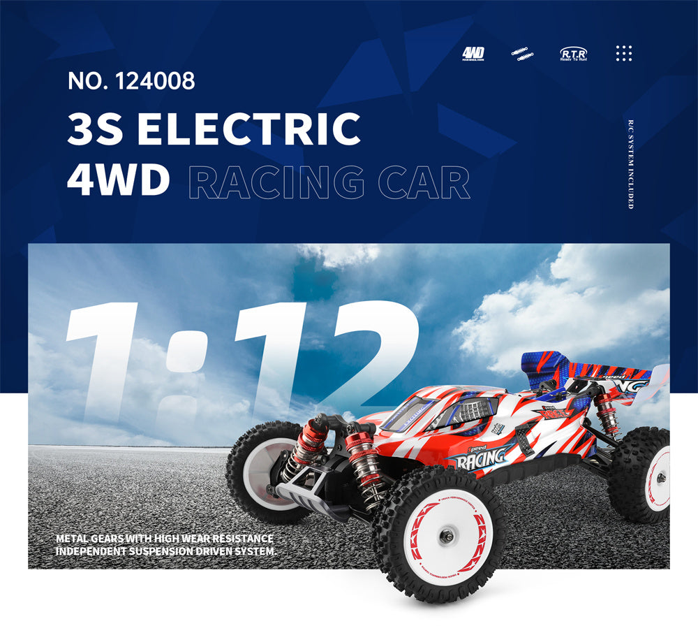 سيارة سباق WLTech 124008 RTR 1/12 2.4G 4WD 3S بدون فرشاة بسرعة 60 كم/ساعة